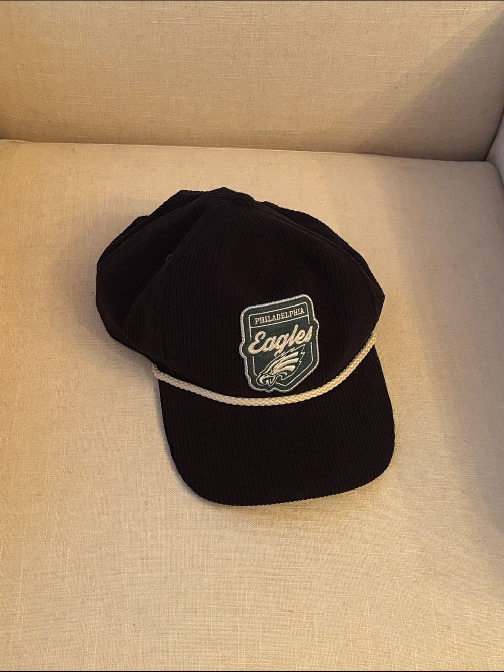Stoney Clover Lane Black Corduroy Eagles Rope-Trim Cap